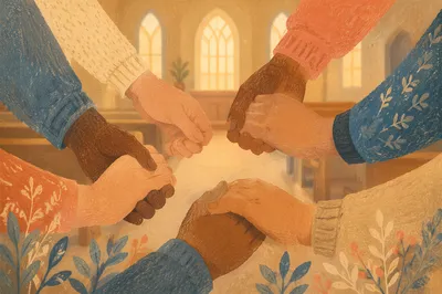 Prayer Chain Hands in Church Circle