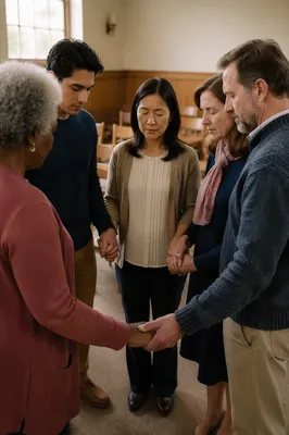 Diverse Prayer Circle in Church Hall