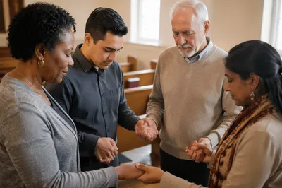 Diverse Prayer Circle with Linked Hands