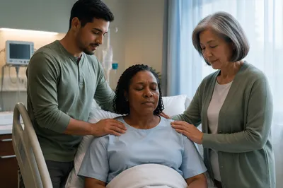 Prayerful Support in Quiet Hospital Room