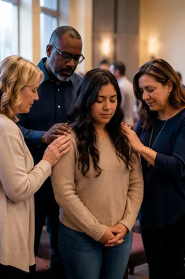 Prayer Team Laying Hands in Church