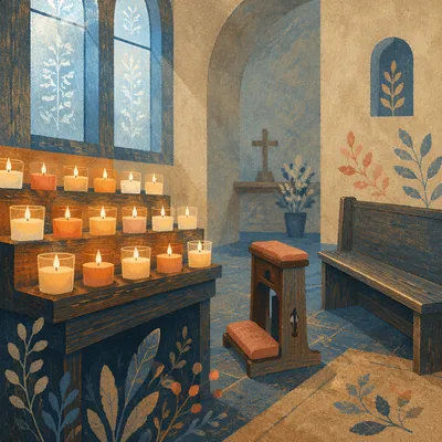 Quiet Church Prayer Room with Candles