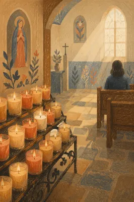 Quiet Church Prayer Room with Candles