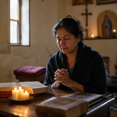 Quiet Prayer Room with Glowing Candles