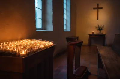Quiet Church Prayer Room with Candles