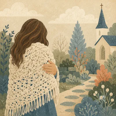 Handmade Prayer Shawl in Quiet Church Garden