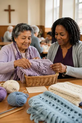 Women Preparing Knitted Prayer Shawl Gift