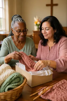 Women Preparing Knitted Prayer Shawl Gift