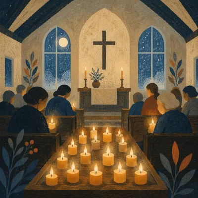 Prayer Vigil Candles in Night Sanctuary