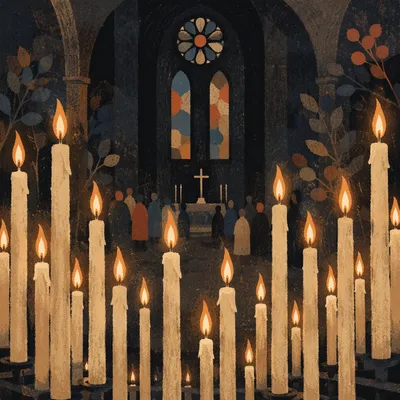 Prayer Vigil Candles in Night Sanctuary