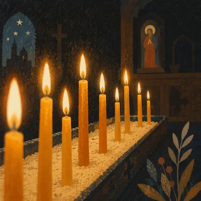 Prayer Vigil Candles in Night Sanctuary