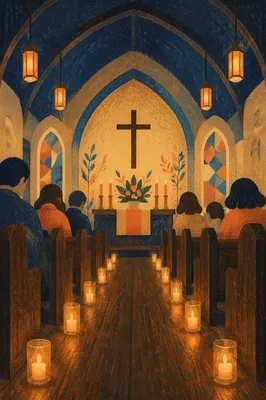 Prayer Vigil Candles in Night Sanctuary