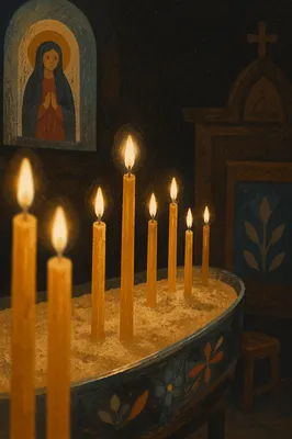 Prayer Vigil Candles in Night Sanctuary