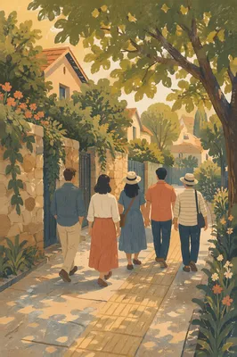 Neighborhood Prayer Walk on Sunlit Sidewalk