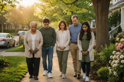 Church Group Walking in Morning Prayer