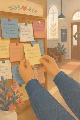 Hands Placing Prayer Notes in Church
