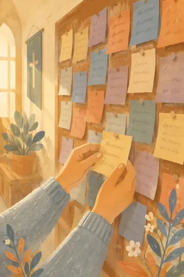 Church Prayer Wall with Sticky Notes