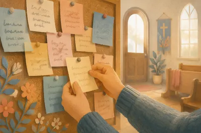 Church Prayer Wall with Sticky Notes
