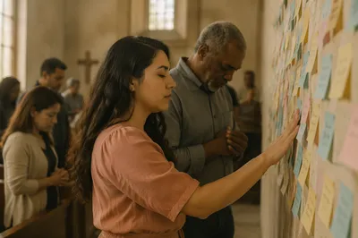 Church Prayer Wall with Sticky Notes