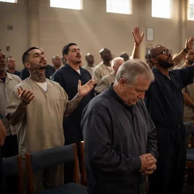 Inmates Worshipping in Prison Chapel