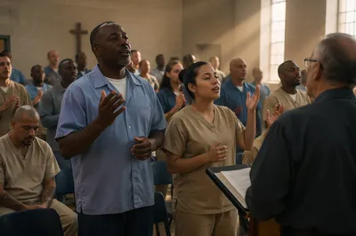 Prison Chapel Worship Gathering in Warm Light