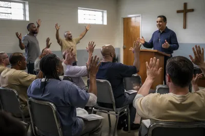 Inmates Gathering in Institutional Chapel Service