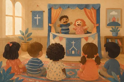 Cheerful Puppet Ministry in Church Classroom