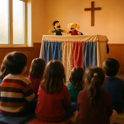 Cheerful Puppet Ministry in Church Community Room