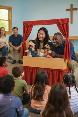 Children Watching Puppet Show in Church Room