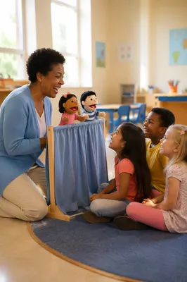 Children Watching Puppet Show in Church Room