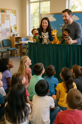 Children Watching Puppet Show in Church Room