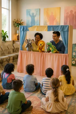 Children Watching Puppet Show in Community Room