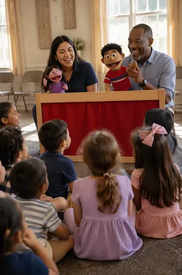 Children Watching Puppet Show in Community Hall