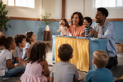 Children Watching Puppet Show in Church Hall