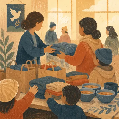 Church Volunteers Welcoming Refugee Family Warmly