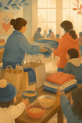 Church Volunteers Welcoming a Refugee Family