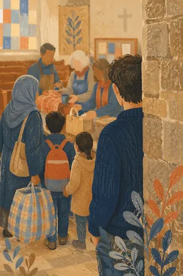 Church Volunteers Welcoming Refugee Family Warmly