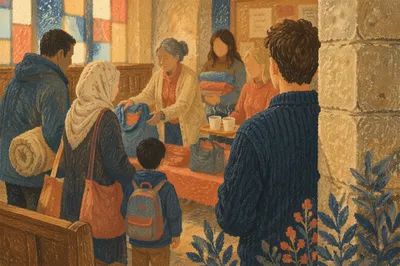 Church Volunteers Welcoming Refugee Family Warmly