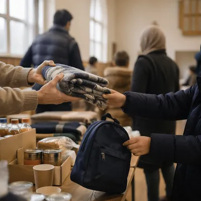 Church Volunteers Welcoming Refugee Family