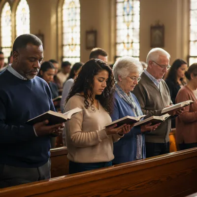 Congregation Standing with Open Bibles