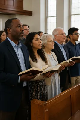 Diverse Congregation Standing for Responsive Reading