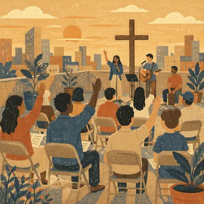 Rooftop Church Worship at Golden Hour