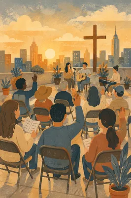 Rooftop Worship Service at Golden Hour