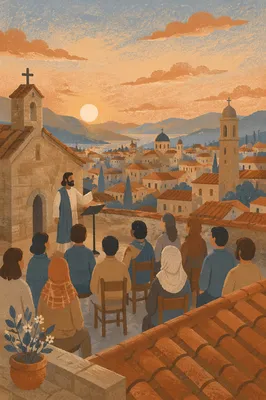 Rooftop Worship Over Historic City Skyline