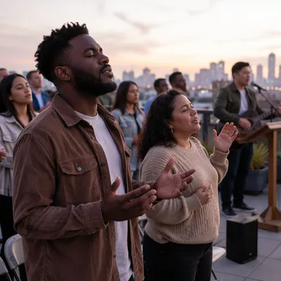 Rooftop Worship Service at City Dusk