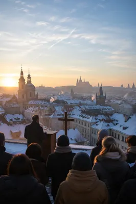 Winter Rooftop Worship Over European Skyline