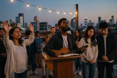 Rooftop Worship Service at Dusk