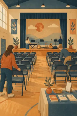 Sunday Church Setup in School Auditorium