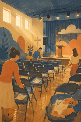 Sunday Church Setup in School Auditorium