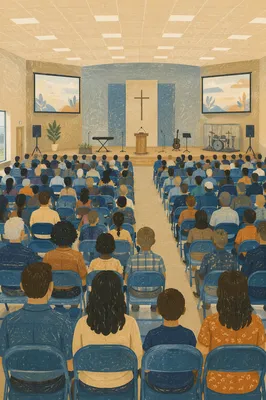 Sunday Church Service in School Auditorium